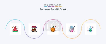 Téléchargez les illustrations : Summer Food and Drink Line Filled Flat 5 Icon Pack Including drink. beer. food. summer. drink - en licence libre de droit