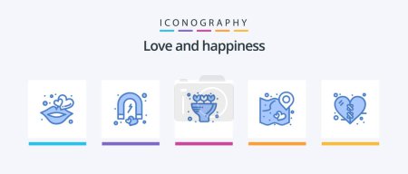 Illustration for Love Blue 5 Icon Pack Including bandage. strategy. romance. map. heart. Creative Icons Design - Royalty Free Image
