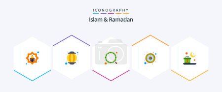 Téléchargez les illustrations : Islam et Ramadan 25 Pack d'icônes plates comprenant Moubarak. islam. musulman. qibla. boussole - en licence libre de droit