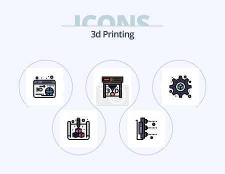 Ilustración de 3d línea de impresión llena paquete de iconos 5 diseño de iconos. impresora. 3d. Escalado. productd. impresión - Imagen libre de derechos