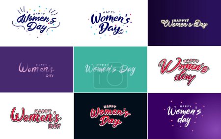 Téléchargez les illustrations : Abstract Happy Women's Day logo with love vector logo design in pink. red. and black colors - en licence libre de droit