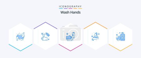 Illustration for Wash Hands 25 Blue icon pack including washing. hands. wash. hands care. wash - Royalty Free Image