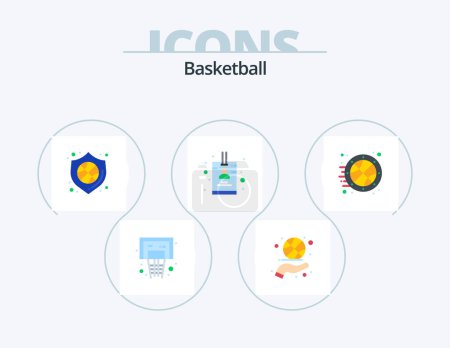 Téléchargez les illustrations : Basketball Flat Icon Pack 5 Icône Design. jeu. carte d'identité. le sport. carte. badge - en licence libre de droit