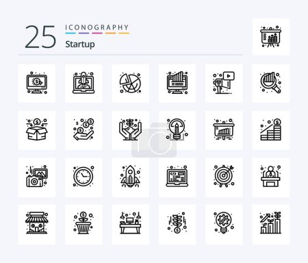 Ilustración de Paquete de iconos Startup 25 Line incluyendo publicidad. monitor. un gráfico. Ordenador. gráfico - Imagen libre de derechos