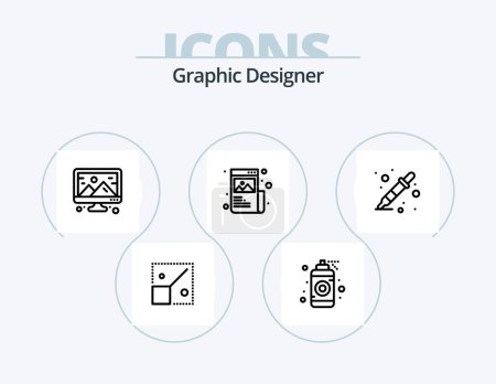 Téléchargez les illustrations : Graphic Designer Line Icon Pack 5 Icon Design. drink. creative. crop. mobile. design - en licence libre de droit