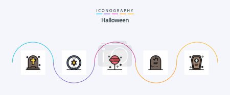 Illustration for Halloween Line Filled Flat 5 Icon Pack Including coffin. halloween. halloween. graveyard. grave - Royalty Free Image