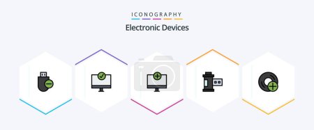 Illustration for Devices 25 FilledLine icon pack including photo. camera. gadget. hardware. devices - Royalty Free Image