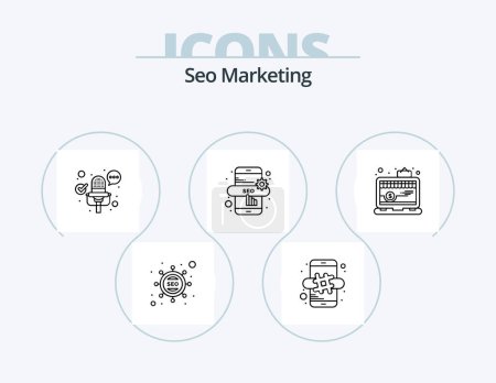 Illustration for Seo Marketing Line Icon Pack 5 Icon Design. market. optimize. document. seo. development - Royalty Free Image