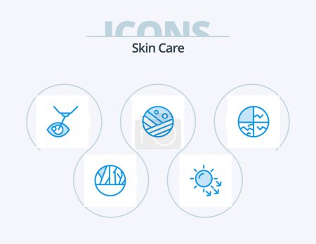 Illustration for Skin Blue Icon Pack 5 Icon Design. skin. strong hair. eye surgery. protein. moisturizer - Royalty Free Image