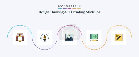 Ilustración de Design Thinking And D Printing Modeling Line Filled Flat 5 Icon Pack Incluyendo el navegador. en línea. educación. lápiz. educación - Imagen libre de derechos