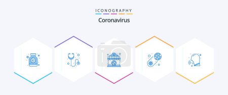 Téléchargez les illustrations : Pack icône Coronavirus 25 Bleu incluant le nez. virus. Magasin. covid. bactéries - en licence libre de droit