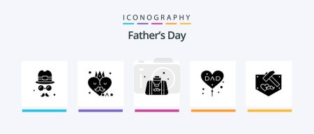 Téléchargez les illustrations : Fathers Day Glyph 5 Icon Pack Including love. father. bag. dad. gentleman. Creative Icons Design - en licence libre de droit