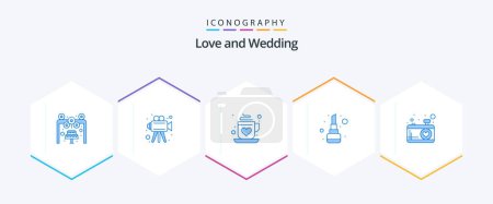 Illustration for Wedding 25 Blue icon pack including . photo. love. camera. lip stick - Royalty Free Image