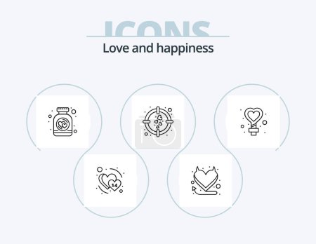 Ilustración de Love Line Icon Pack 5 Icon Design. Amor. emoción. Amor. cerebro. celebración - Imagen libre de derechos