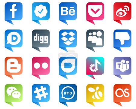 Téléchargez les illustrations : Chat bubble style Social Media Brand Icons 20 pack such as blog. facebook. china. dislike and dropbox icons. Fully editable and unique - en licence libre de droit