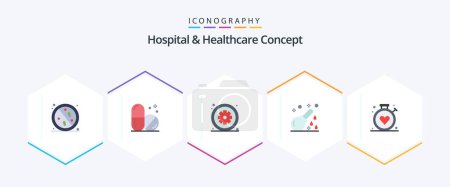 Téléchargez les illustrations : Hôpital et soins de santé Concept 25 Pack icône plat incluant médical. soins de santé. astérisque. santé. médical - en licence libre de droit