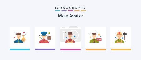 Illustration for Male Avatar Flat 5 Icon Pack Including worker. employee. detective. news. communication. Creative Icons Design - Royalty Free Image