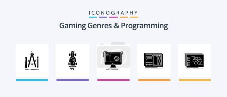 Ilustración de Gaming Genres And Programming Glyph 5 Icon Pack Including drawing. blueprint. racing. progress. function. Creative Icons Design - Imagen libre de derechos
