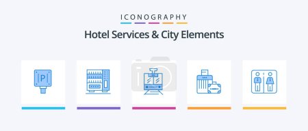 Illustration for Hotel Services And City Elements Blue 5 Icon Pack Including elevator. hotel. train . handbag. luggage. Creative Icons Design - Royalty Free Image