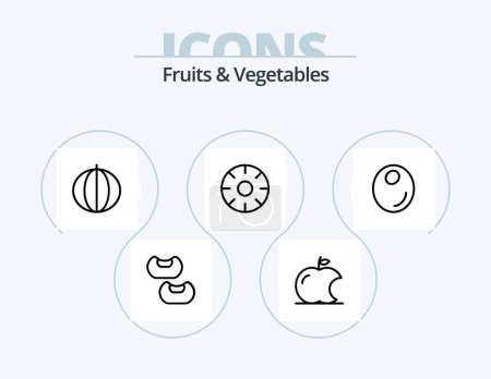 Téléchargez les illustrations : Ligne de fruits et légumes Icône Pack 5 Icône Design. intellect. pomme. fruits. légumes. sain - en licence libre de droit