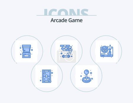 Illustration for Arcade Blue Icon Pack 5 Icon Design. steering. game. play. breaker. play - Royalty Free Image