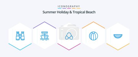 Ilustración de Playa 25 Paquete icono azul incluyendo el verano. frutas. bikini. Juguete. playa - Imagen libre de derechos