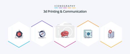 Illustration for 3d Printing And Communication 25 FilledLine icon pack including holographic. 3d. link. talk. communication - Royalty Free Image
