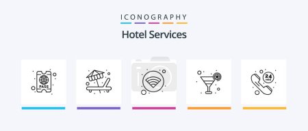 Téléchargez les illustrations : Hotel Services Line 5 Icon Pack Including communication. phone. gym. call. pass. Creative Icons Design - en licence libre de droit