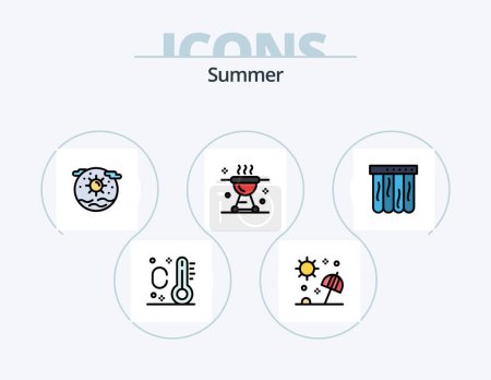 Téléchargez les illustrations : Summer Line Filled Icon Pack 5 Icon Design. ship. ocean. summer. boat. drink - en licence libre de droit