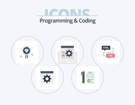 Ilustración de Programación y codificación Flat Icon Pack 5 Icon Design. desarrollar. navegador. planificación. Búsqueda. desarrollo - Imagen libre de derechos