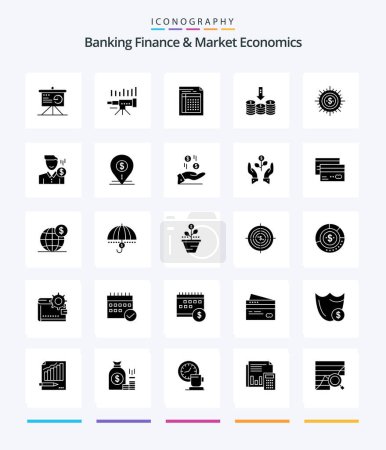 Illustration for Creative Banking Finance And Market Economics 25 Glyph Solid Black icon pack  Such As paper. form. market. file. bill - Royalty Free Image