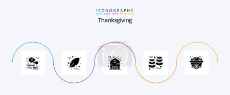 Téléchargez les illustrations : Thanksgiving Glyph 5 Icon Pack Including squash. autumn. farm. wheat. harvest - en licence libre de droit