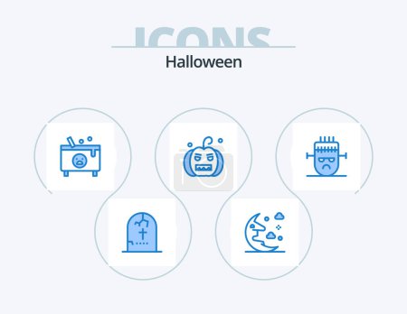 Illustration for Halloween Blue Icon Pack 5 Icon Design. pumpkin. halloween. sky. bats. halloween - Royalty Free Image