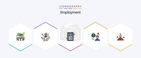 Illustration for Employment 25 FilledLine icon pack including . professional. resume. podium. downgrade - Royalty Free Image