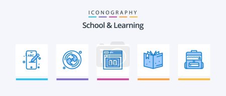 Ilustración de Escuela y aprendizaje Blue 5 paquete de iconos incluyendo. educación. e-learning. Bolsa. educación. Diseño de iconos creativos - Imagen libre de derechos