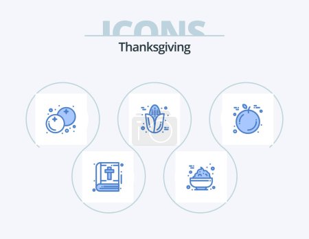 Ilustración de Acción de Gracias Blue Icon Pack 5 Icon Design. Acción de Gracias. fruta. De arándano. Acción de Gracias. mazorca - Imagen libre de derechos