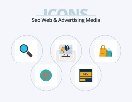 Téléchargez les illustrations : Seo Web And Advertising Media Flat Icon Pack 5 Icon Design. loudspeaker. speaker. hosting. seo. internet - en licence libre de droit