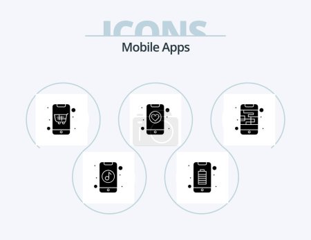 Ilustración de Mobile Apps Glyph Icon Pack 5 Icon Design. app. phone. smartphone. dating. online shopping - Imagen libre de derechos