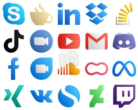 Illustration for Gradient Social Media Icon Set 20 icons such as zoom. china. stockoverflow. video and tiktok icons. Elegant and high resolution - Royalty Free Image