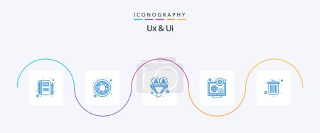 Téléchargez les illustrations : Ux And Ui Blue 5 Icon Pack Including dustbin. development. funnel. code. laptop - en licence libre de droit