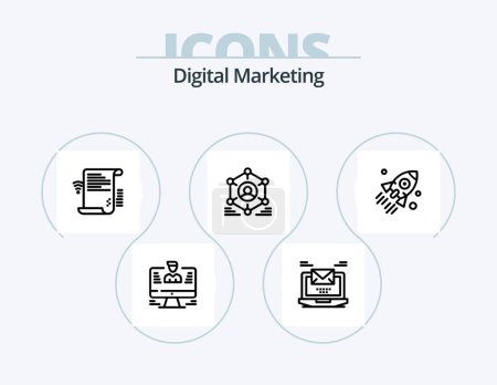 Téléchargez les illustrations : Ligne de marketing numérique Icône Pack 5 Icône Design. tutoriel. jouer. haut-parleur. profil. données - en licence libre de droit