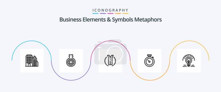 Illustration for Business Elements And Symbols Metaphors Line 5 Icon Pack Including light. time. road. watch. timmer - Royalty Free Image