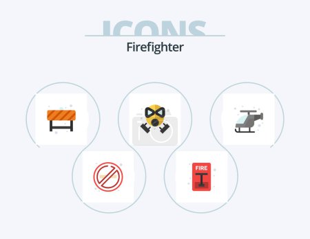 Téléchargez les illustrations : Firefighter Flat Icon Pack 5 Icon Design. fast. protection. attention. mask. fire - en licence libre de droit