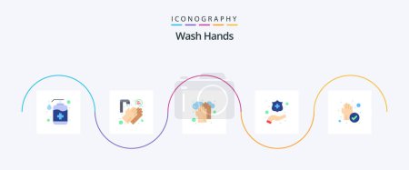 Téléchargez les illustrations : Wash Hands Flat 5 Icon Pack Including protect. washing. twenty seconds. hands. washing - en licence libre de droit