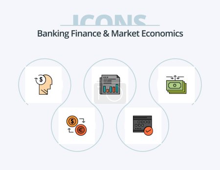 Ilustración de Banking Finance And Market Economics Line Filled Icon Pack 5 Icon Design (en inglés). Dinero. dólar. contabilidad. matemáticas. calculadora - Imagen libre de derechos