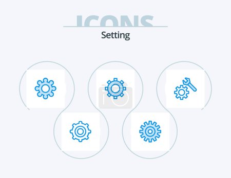 Illustration for Setting Blue Icon Pack 5 Icon Design. . gear. gear - Royalty Free Image
