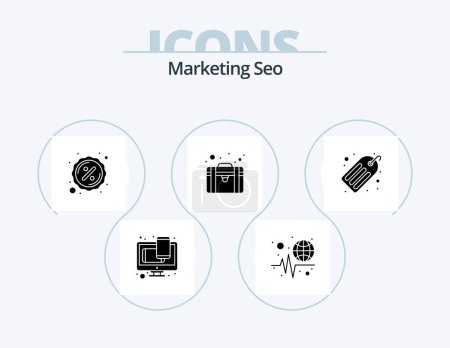 Illustration for Marketing Seo Glyph Icon Pack 5 Icon Design. seo. seo services. badge. seo pack. portfolio - Royalty Free Image