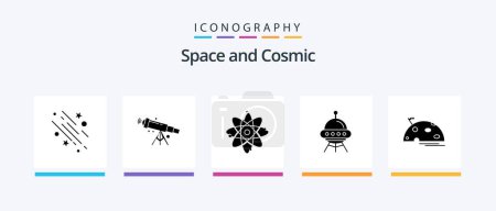 Illustration for Space Glyph 5 Icon Pack Including ship. space ship. view. science. molecule. Creative Icons Design - Royalty Free Image