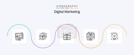 Ilustración de Digital Marketing Line 5 Icon Pack Incluyendo la idea. megáfono. negocios. monitor. comercial - Imagen libre de derechos