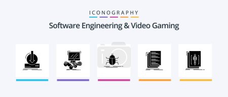 Ilustración de Software Engineering And Video Gaming Glyph 5 Icon Pack Including compile. code. multiplayer. virus. insect. Creative Icons Design - Imagen libre de derechos